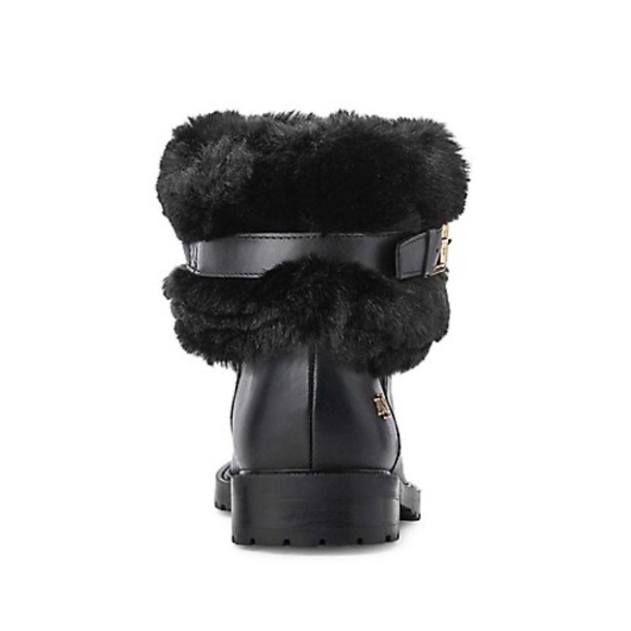 Ralph Lauren Evanston Waterproof Black Leather Winter Warm Fur Moto Boots 7 - Picture 5 of 13